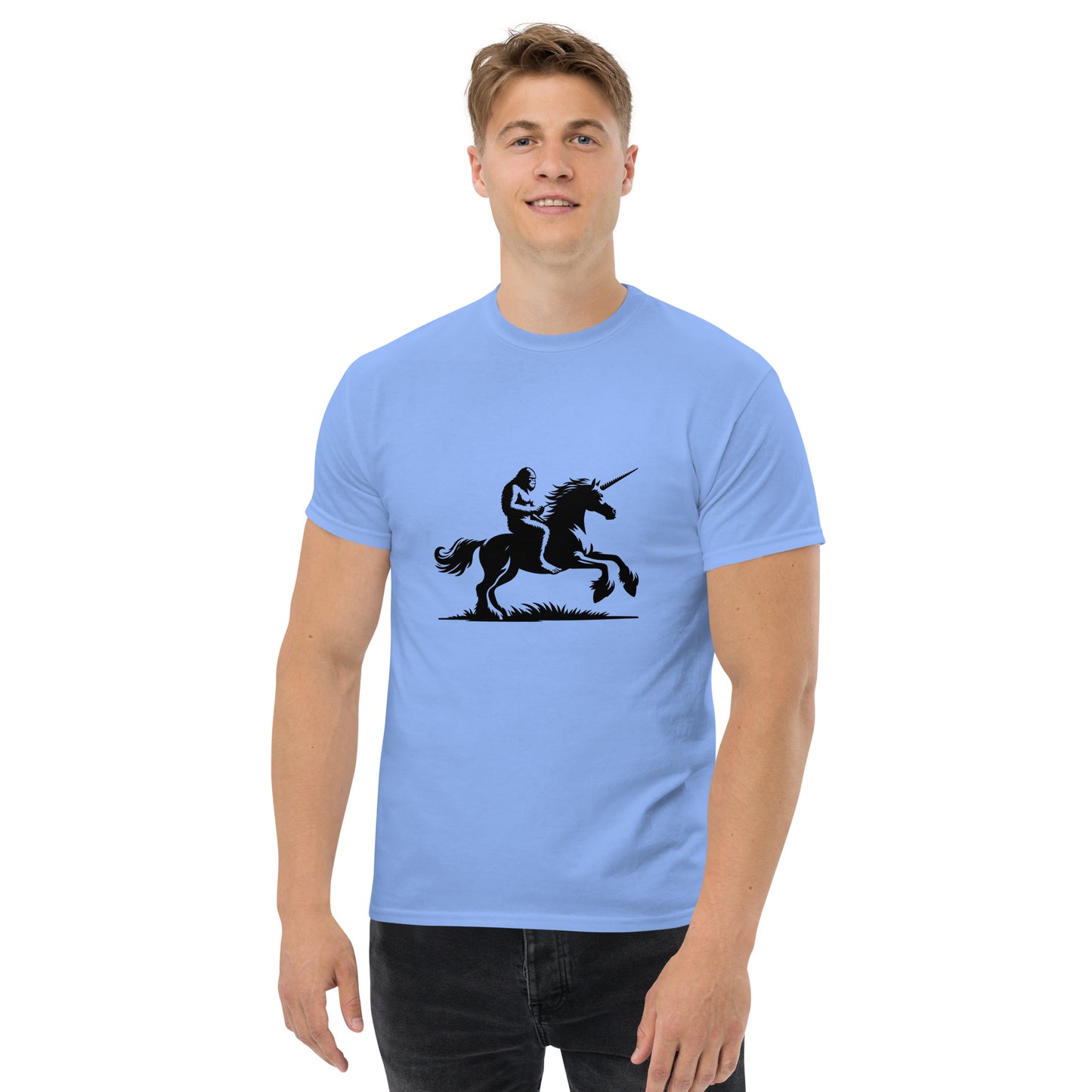 Bigfoot riding a unicorn